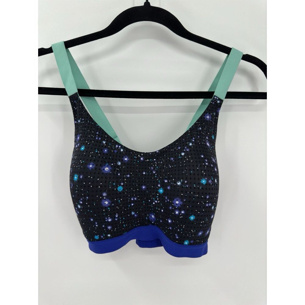 Victoria's Secret VSX Sports Bra Size 32DD Black/Blue Galaxy‎ Print Cross Back